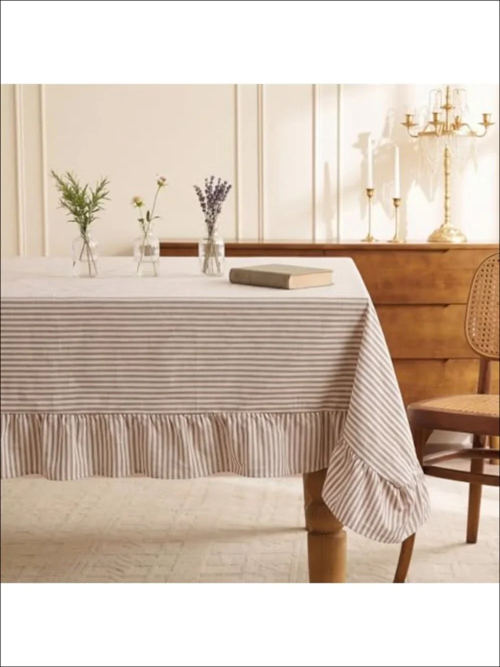 Farmhouse Ruffle Striped 100% Cotton Tablecloth 60x120 Rectangular